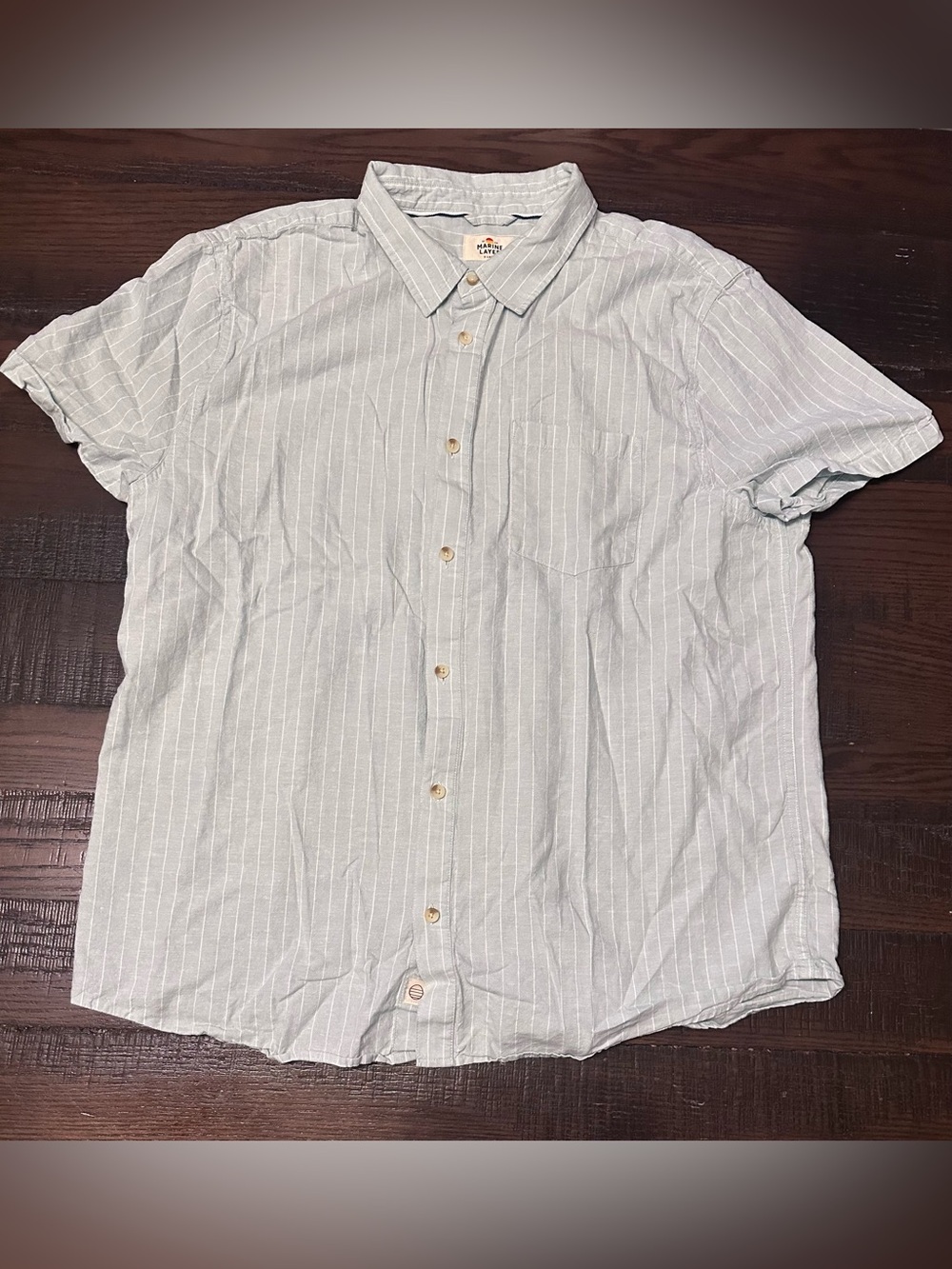 Marine Layer Light Blue White Stripes Button Short Sleeve Shirt Size XL